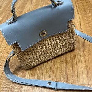 Sea & Grass Blue and Tan Crossbody Bag vegan leather basket woven crossbody